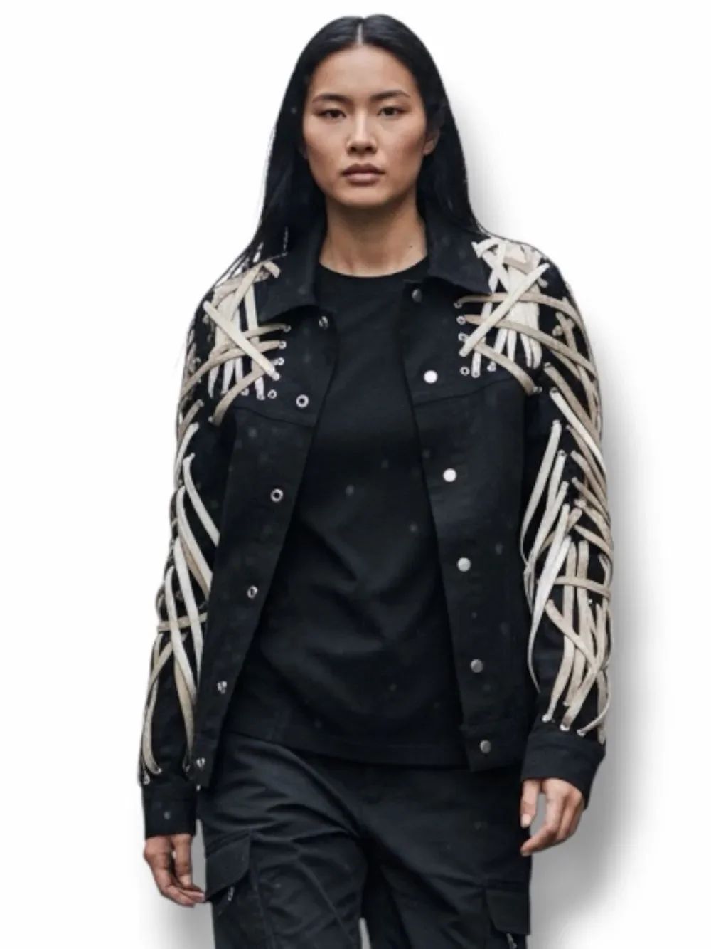 Megalace Black Utility Jacket | Avant-Garde Techwear Lace Up Trucker NWT Large